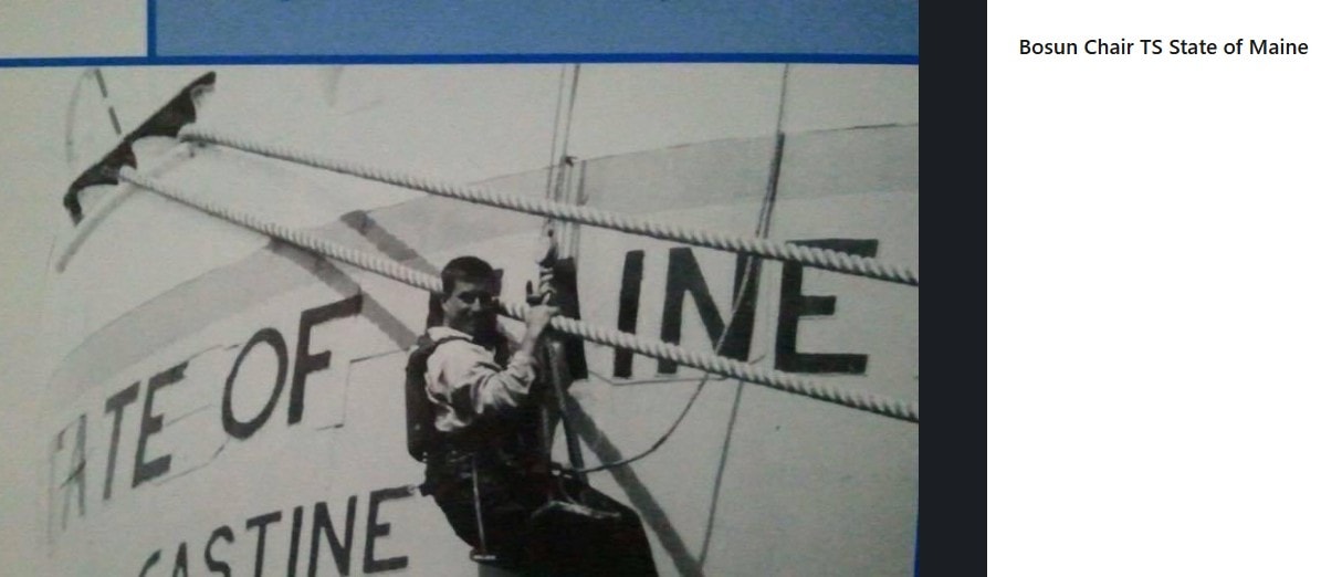 Captain Pouliot in bosun chair aboard TS State of Maine